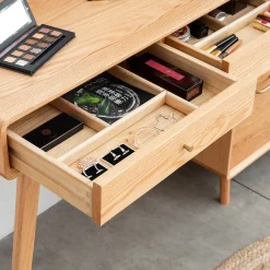 Walker Edison | Mid-Century Makeup Vanity Desk with Storage and Stool