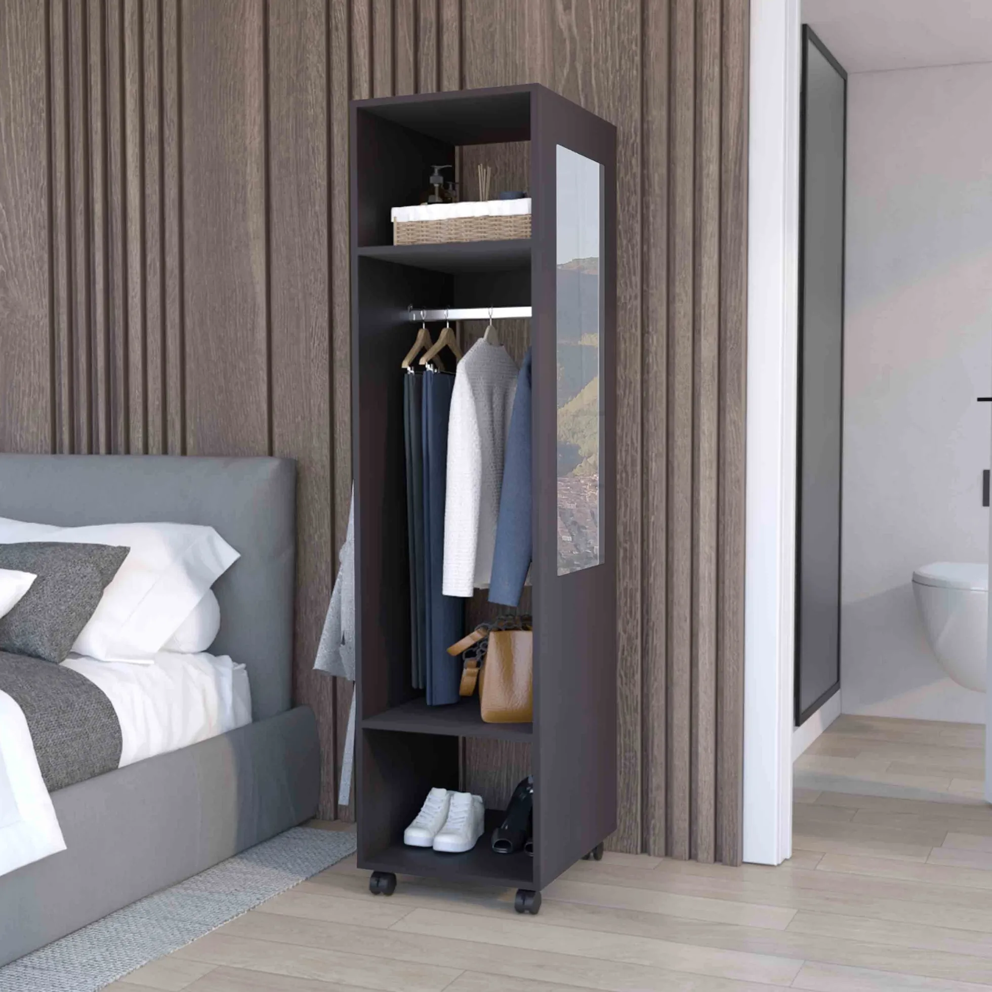 Walker Edison | Minimalist Tall Wardrobe Armoire Storage Cabinet with Mirrorlook