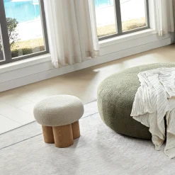 Walker Edison | Minimalist Curve Wooden Mushroom Boucle Stool