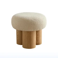Walker Edison | Minimalist Curve Wooden Mushroom Boucle Stool