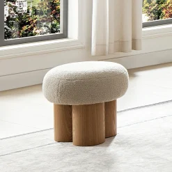 Walker Edison | Minimalist Curve Wooden Mushroom Boucle Stool