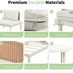 Walker Edison | Minimalist Half Moon Outdoor 8-Piece Modular Sofa Set with Nesting Tables