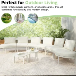Walker Edison | Minimalist Half Moon Outdoor 8-Piece Modular Sofa Set with Nesting Tables