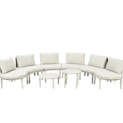 Walker Edison | Minimalist Half Moon Outdoor 8-Piece Modular Sofa Set with Nesting Tables