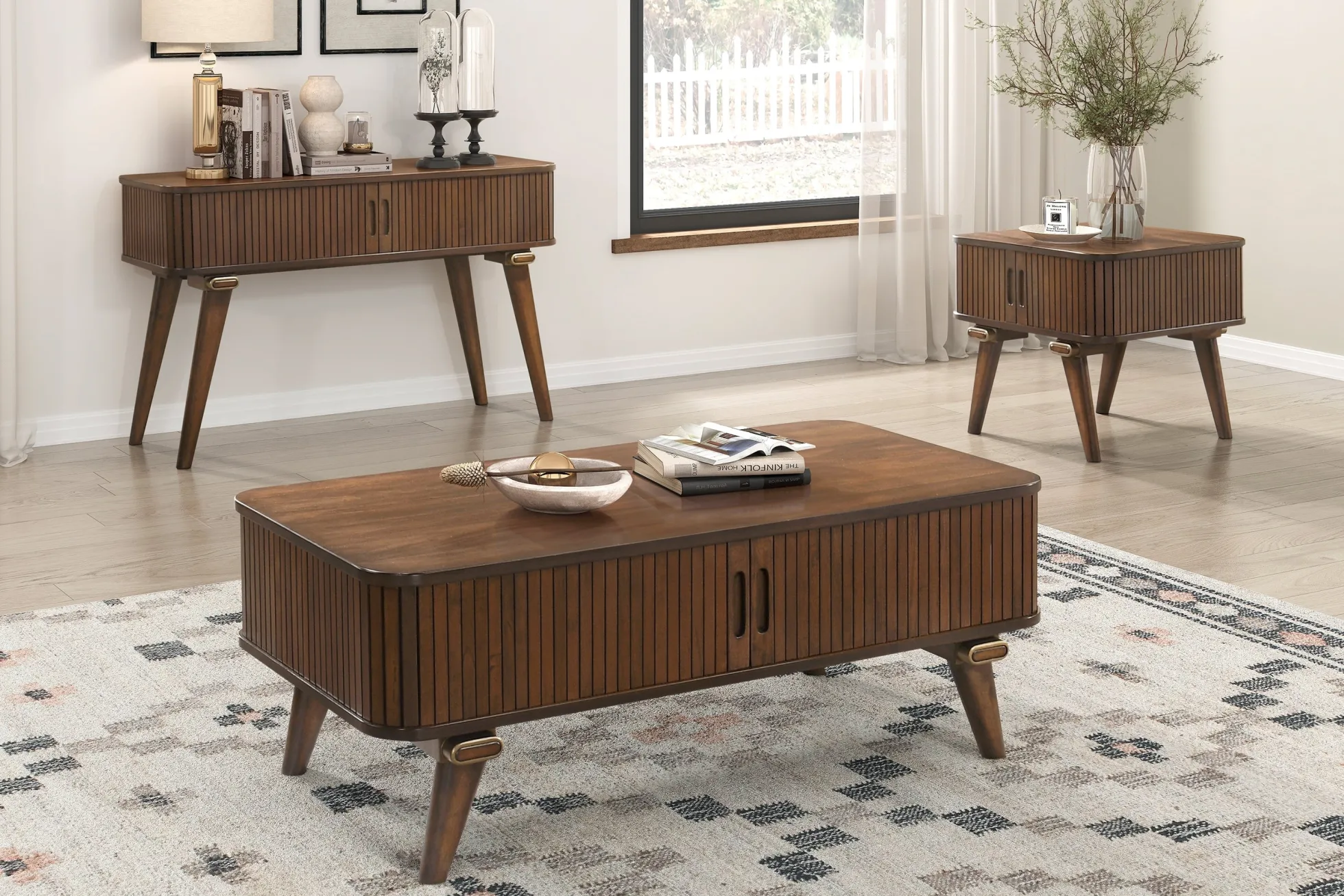 Walker Edison | Minimalist Reeded Storage Coffee Table