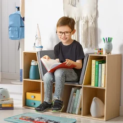 Walker Edison | Modern 6 Cubby Natural Wood Reading Nook Bench