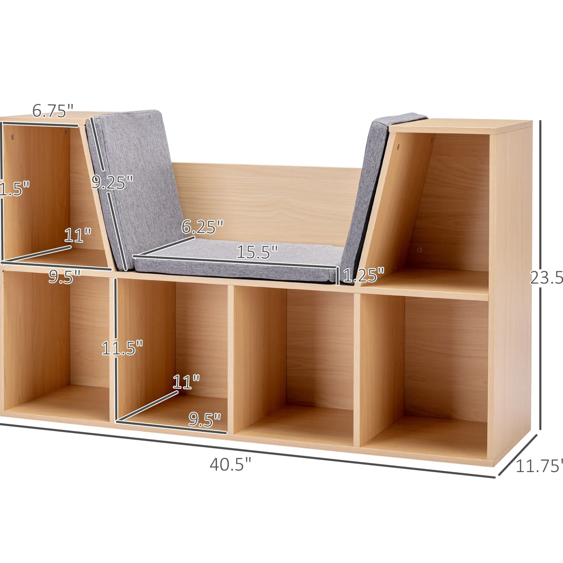 Walker Edison | Modern 6 Cubby Natural Wood Reading Nook Bench