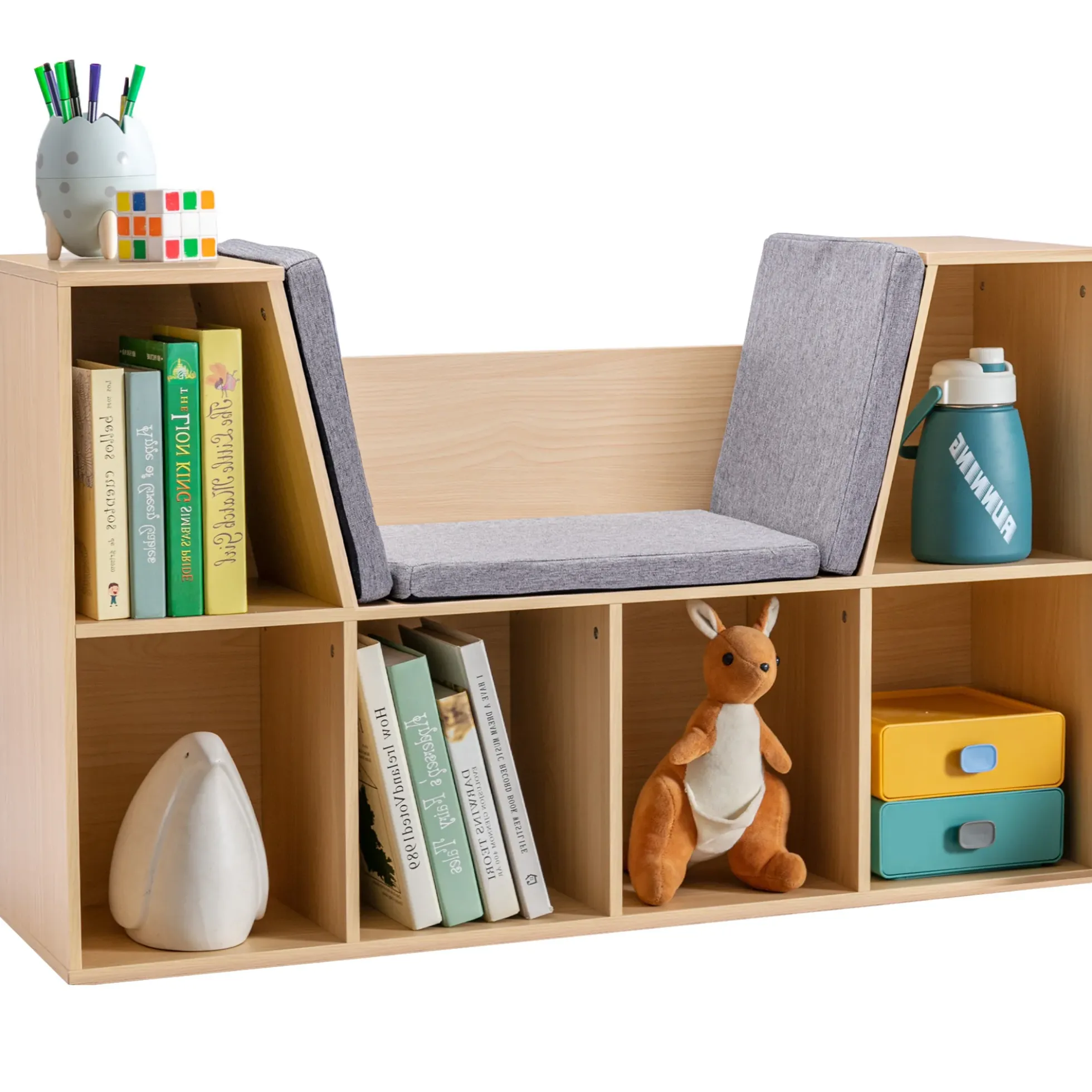 Walker Edison | Modern 6 Cubby Natural Wood Reading Nook Bench
