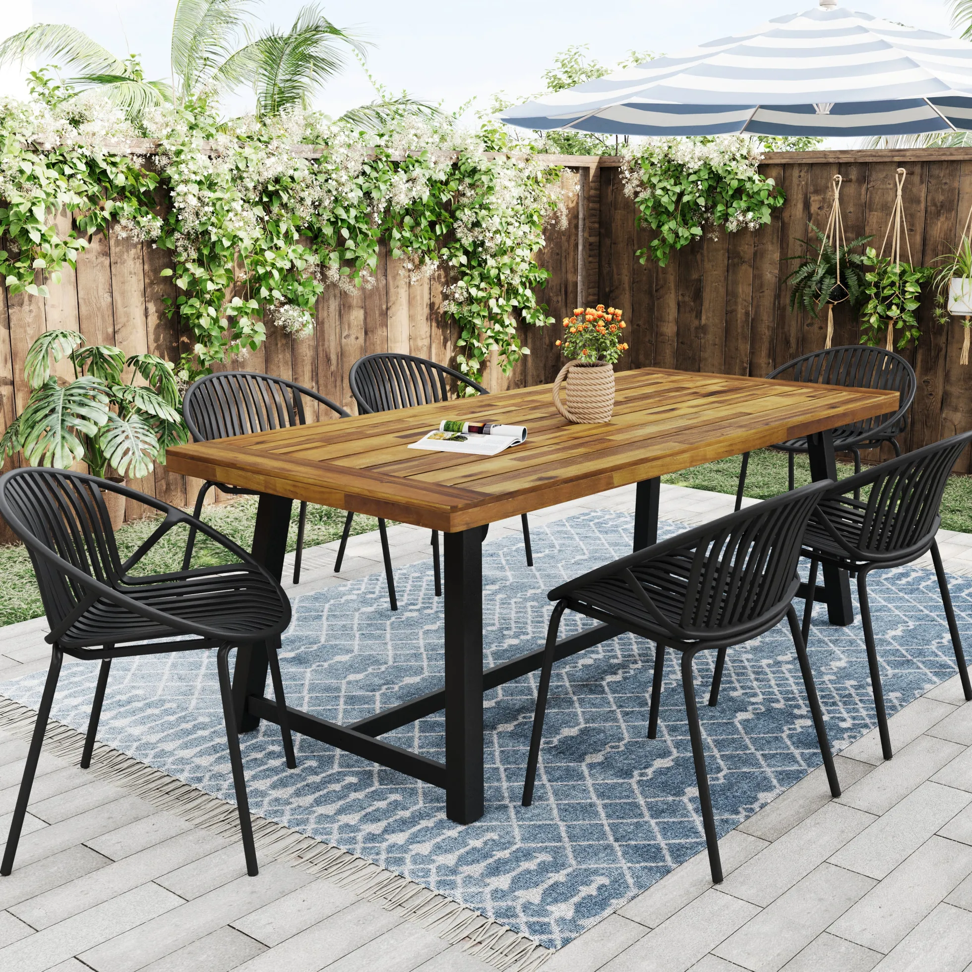 Walker Edison | Modern 7 Pieces Outdoor Patio Dining Set