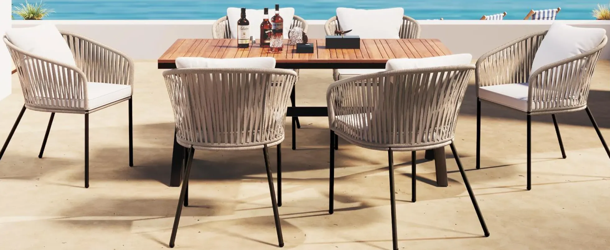 Walker Edison | Modern All-Weather Outdoor 7 Piece Patio Dining Set