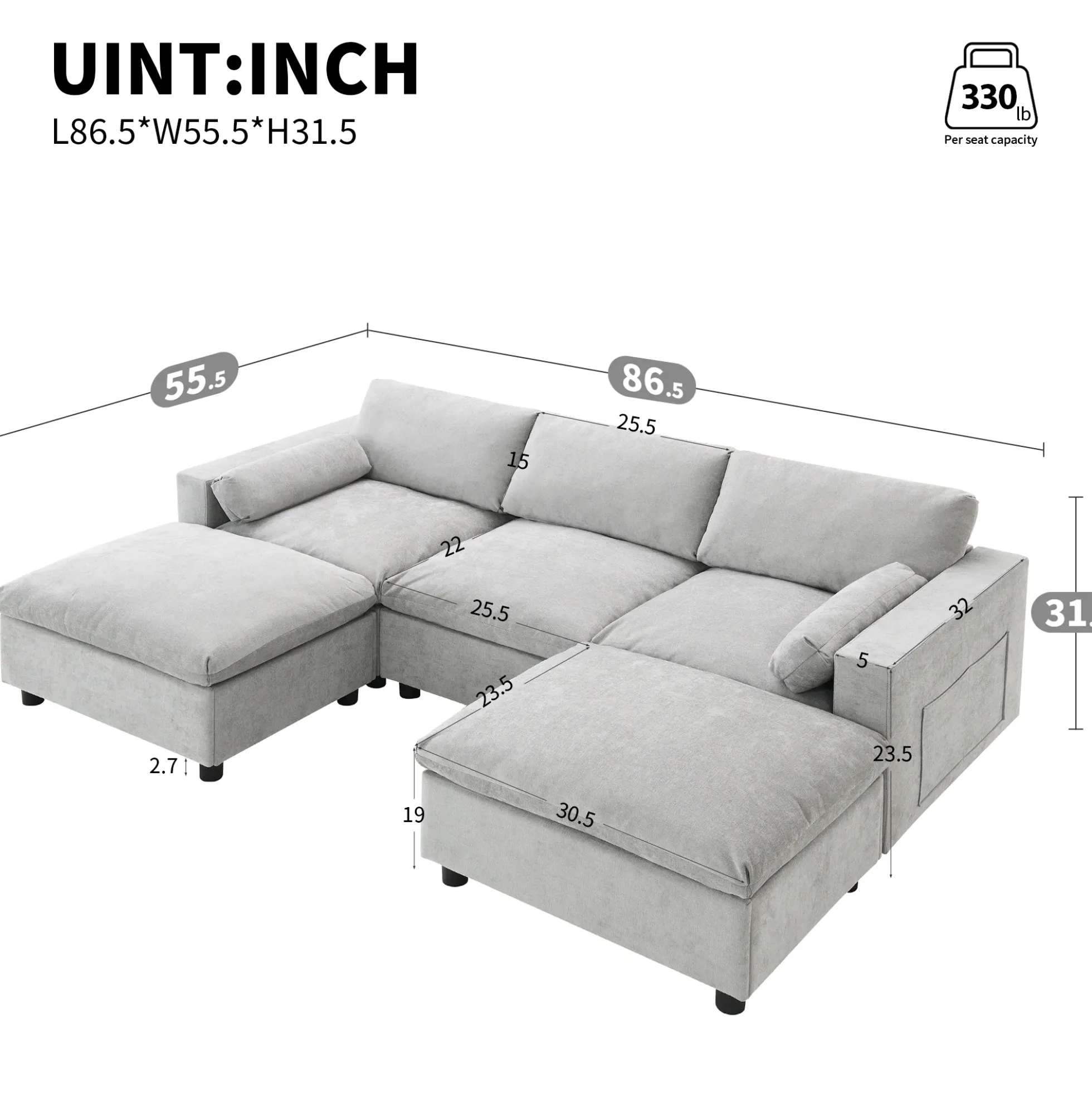 Walker Edison | Modern Cloud Chenille Modular Sectional Sofa with Storage
