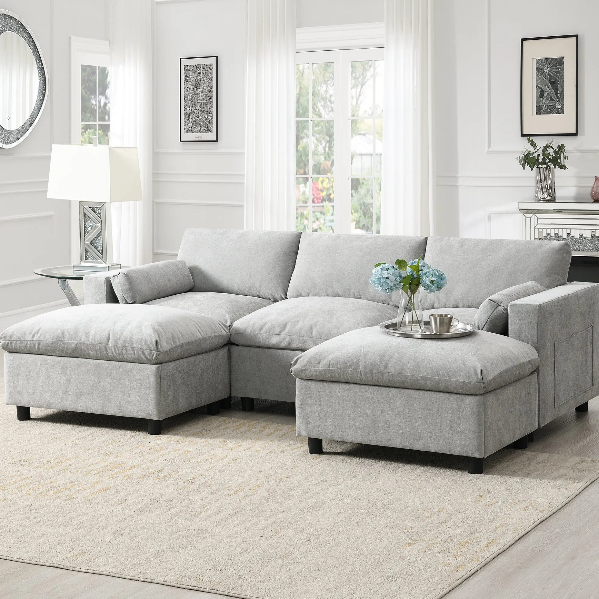 Walker Edison | Modern Cloud Chenille Modular Sectional Sofa with Storage