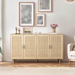 Walker Edison | Modern 4-Door Rattan Storage Sideboard TV Stand