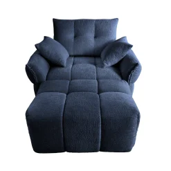 Walker Edison | Modern Ergonomic Blue Chenille Accent Chair with Ottoman Set