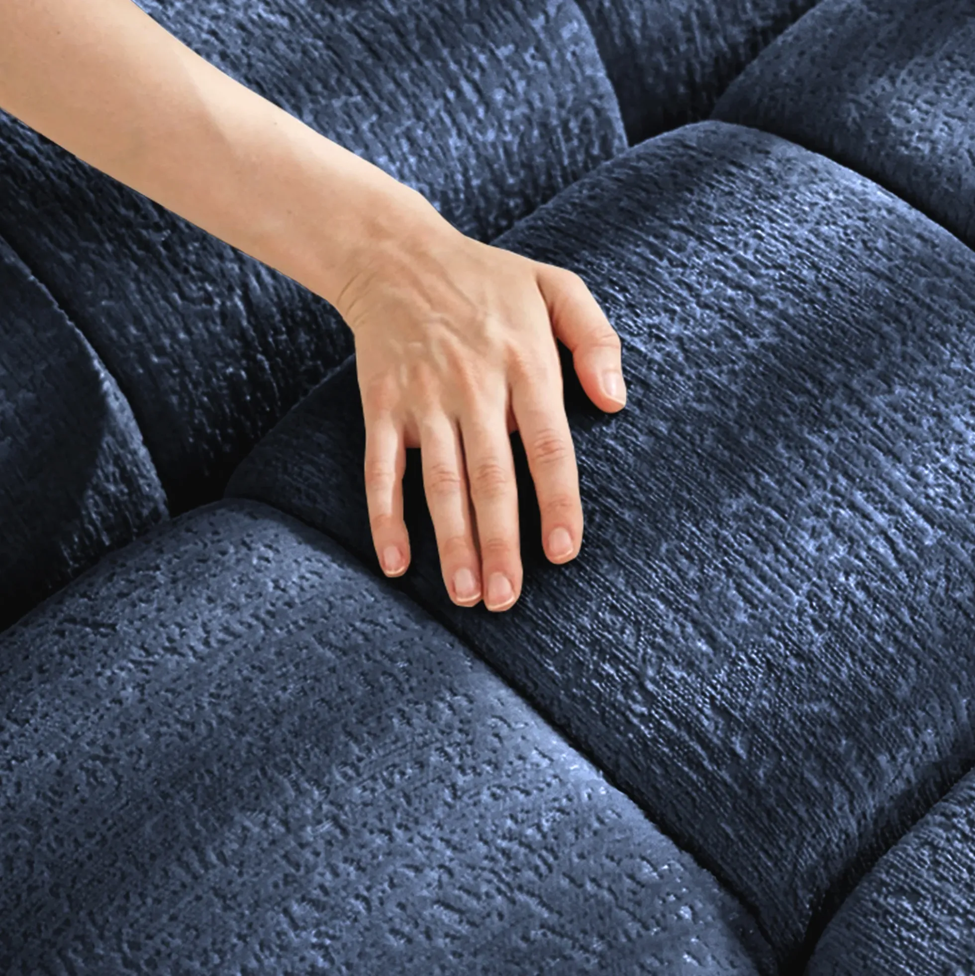Walker Edison | Modern Ergonomic Blue Chenille Accent Chair with Ottoman Set