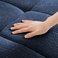 Walker Edison | Modern Ergonomic Blue Chenille Accent Chair with Ottoman Set