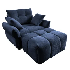 Walker Edison | Modern Ergonomic Blue Chenille Accent Chair with Ottoman Set