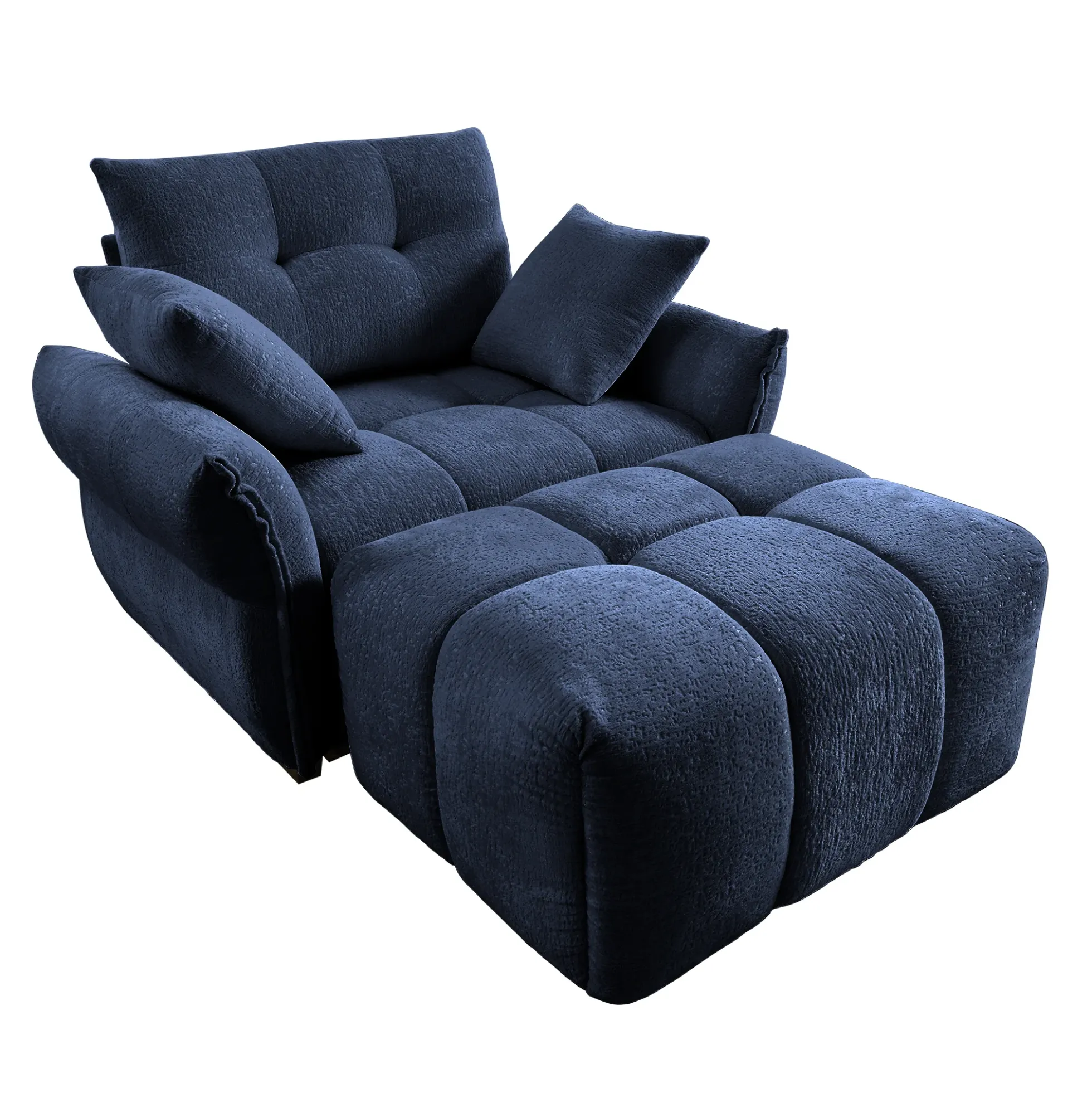 Walker Edison | Modern Ergonomic Blue Chenille Accent Chair with Ottoman Set