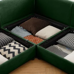Walker Edison | Modern Green Chenille 2-Seater Loveseat Sofa with Ottoman Storage