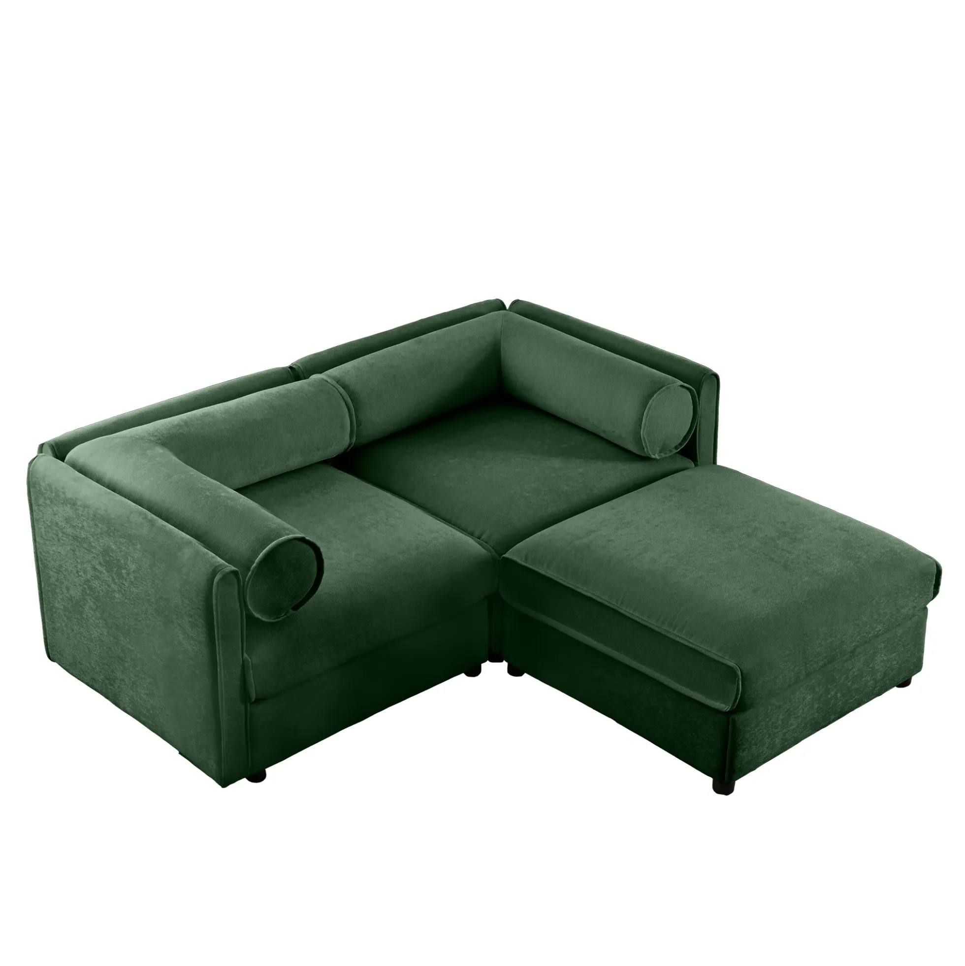 Walker Edison | Modern Green Chenille 2-Seater Loveseat Sofa with Ottoman Storage