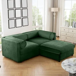 Walker Edison | Modern Green Chenille 2-Seater Loveseat Sofa with Ottoman Storage