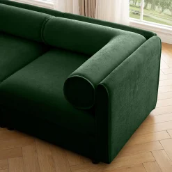 Walker Edison | Modern Green Chenille 2-Seater Loveseat Sofa with Ottoman Storage