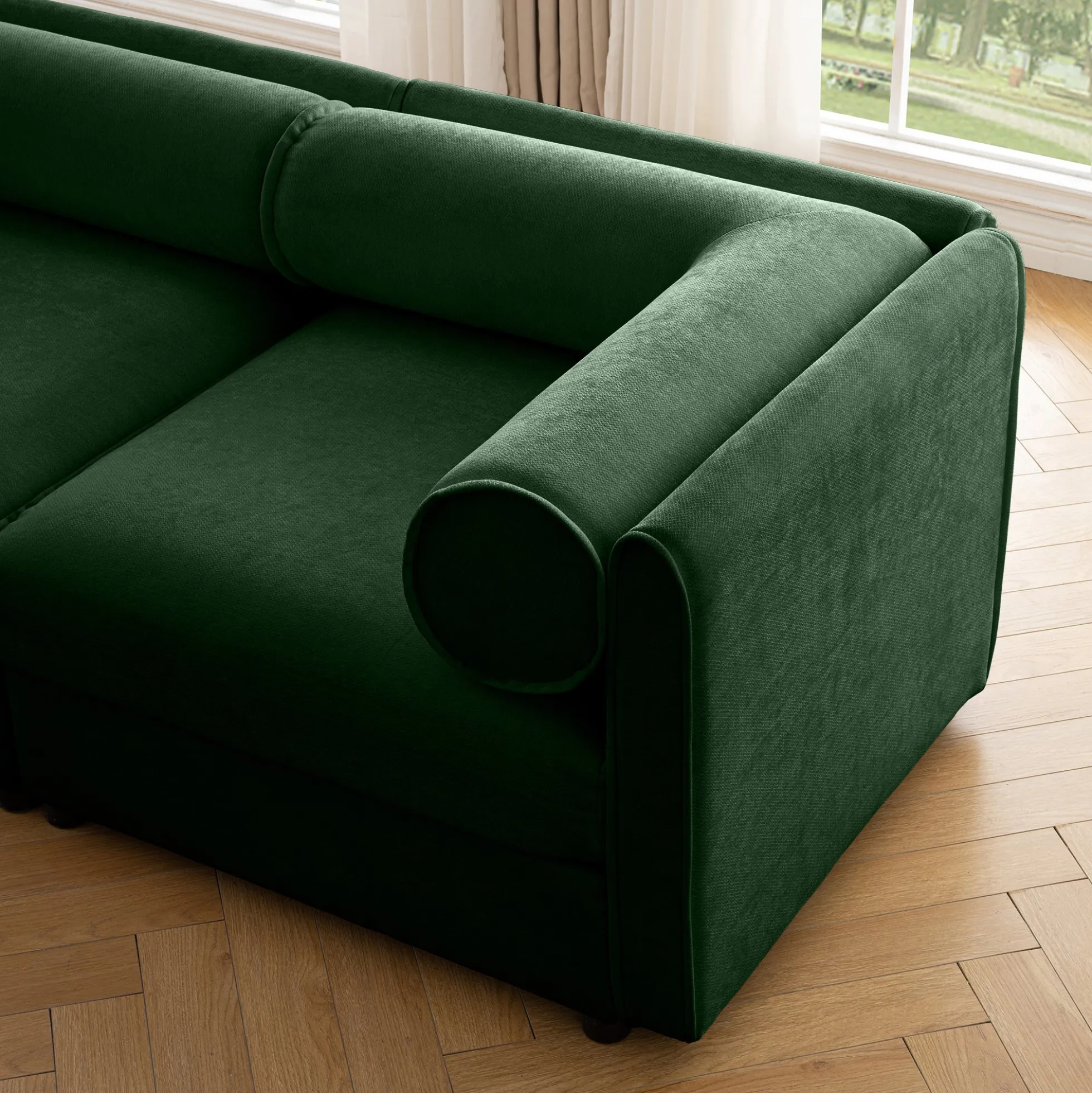 Walker Edison | Modern Green Chenille 2-Seater Loveseat Sofa with Ottoman Storage