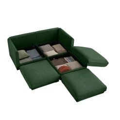 Walker Edison | Modern Green Chenille 2-Seater Loveseat Sofa with Ottoman Storage