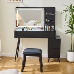 Walker Edison | Modern Makeup Vanity Desk with LED Lights & Mirror