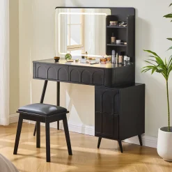 Walker Edison | Modern Makeup Vanity Desk with LED Lights & Mirror