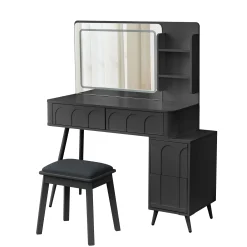 Walker Edison | Modern Makeup Vanity Desk with LED Lights & Mirror
