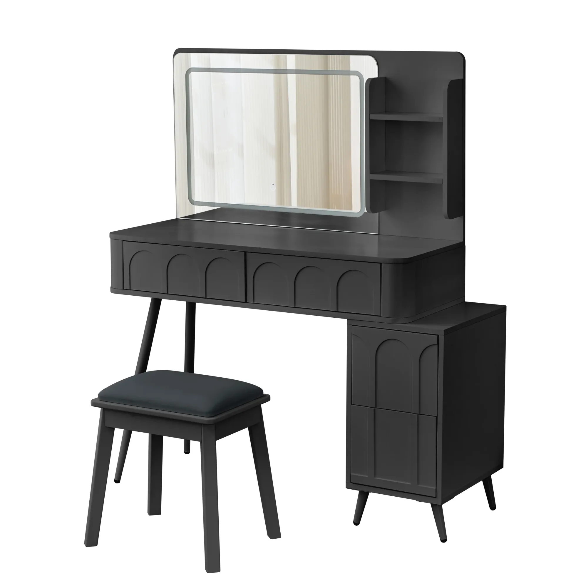 Walker Edison | Modern Makeup Vanity Desk with LED Lights & Mirror