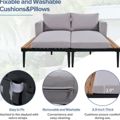 Walker Edison | Modern Outdoor Patio Daybed with Wood Topped Side Tables