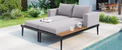 Walker Edison | Modern Outdoor Patio Daybed with Wood Topped Side Tables