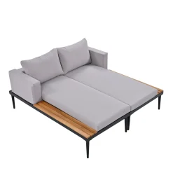 Walker Edison | Modern Outdoor Patio Daybed with Wood Topped Side Tables