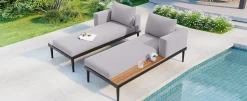 Walker Edison | Modern Outdoor Patio Daybed with Wood Topped Side Tables