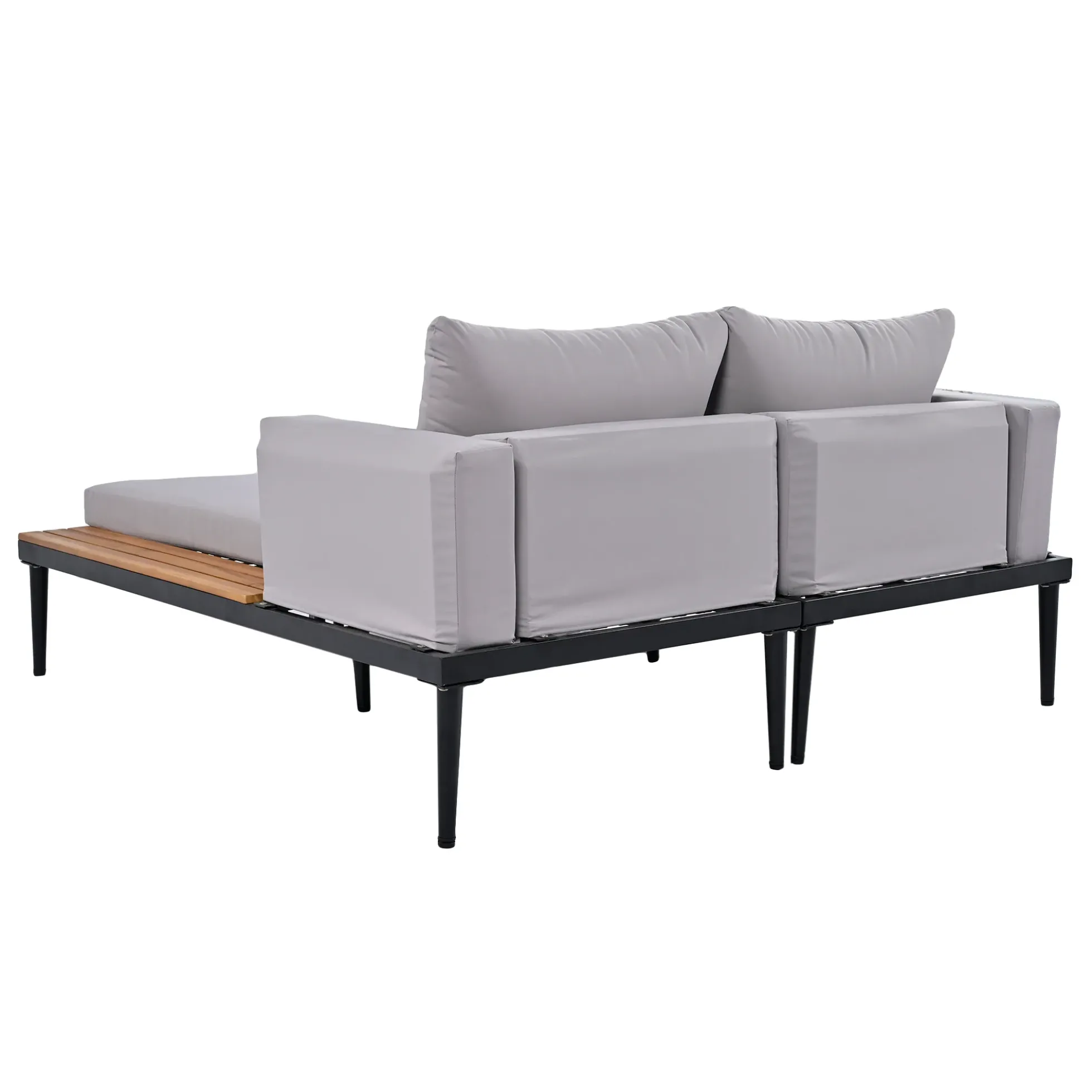 Walker Edison | Modern Outdoor Patio Daybed with Wood Topped Side Tables