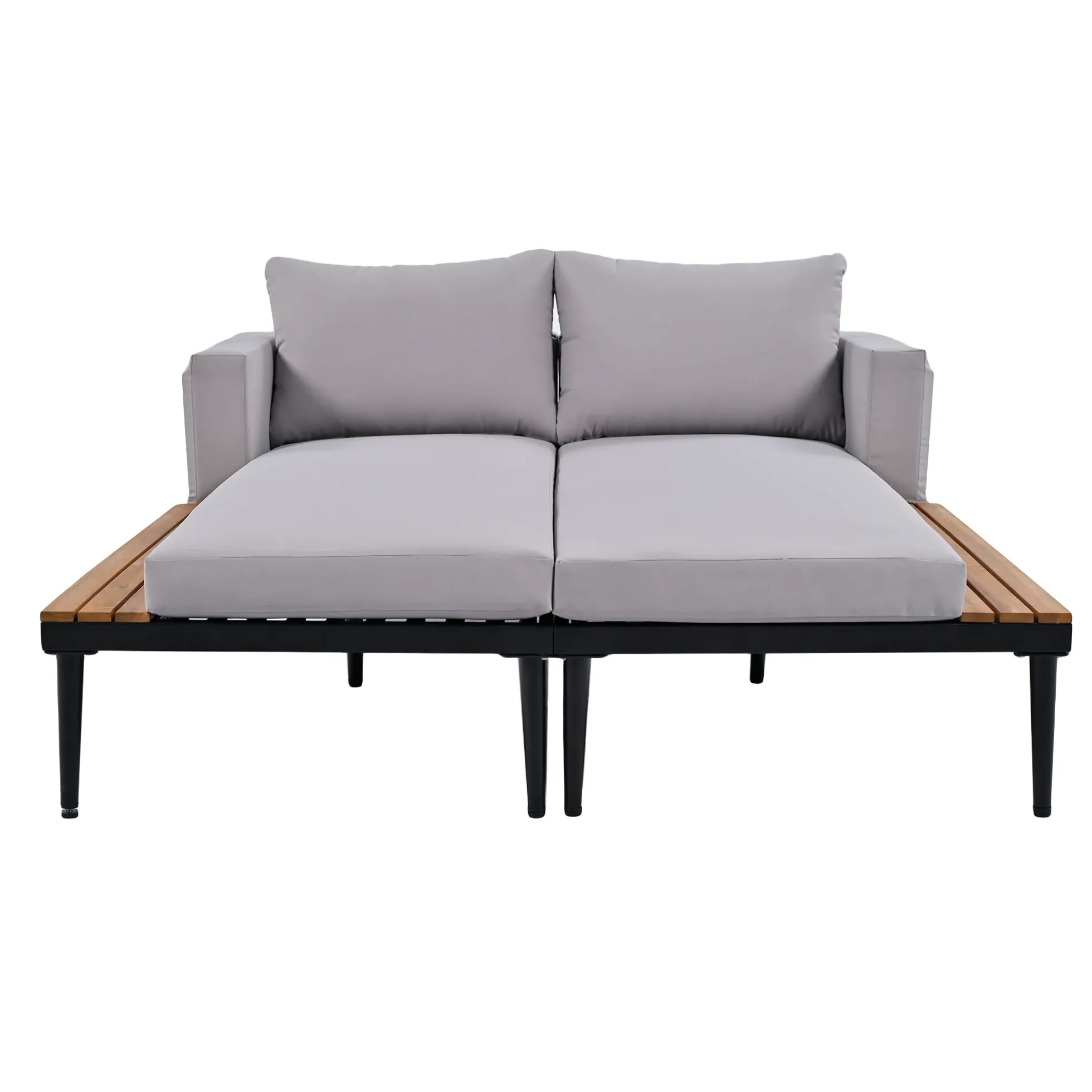 Walker Edison | Modern Outdoor Patio Daybed with Wood Topped Side Tables