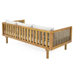Walker Edison | Modern Outdoor Teak Rattan Deep Seat Daybed