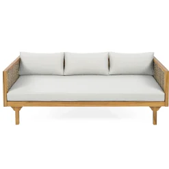 Walker Edison | Modern Outdoor Teak Rattan Deep Seat Daybed