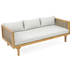 Walker Edison | Modern Outdoor Teak Rattan Deep Seat Daybed