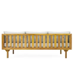 Walker Edison | Modern Outdoor Teak Rattan Deep Seat Daybed