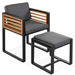 Walker Edison | Modern 9-Pieces Acacia Wood Patio Dining Set