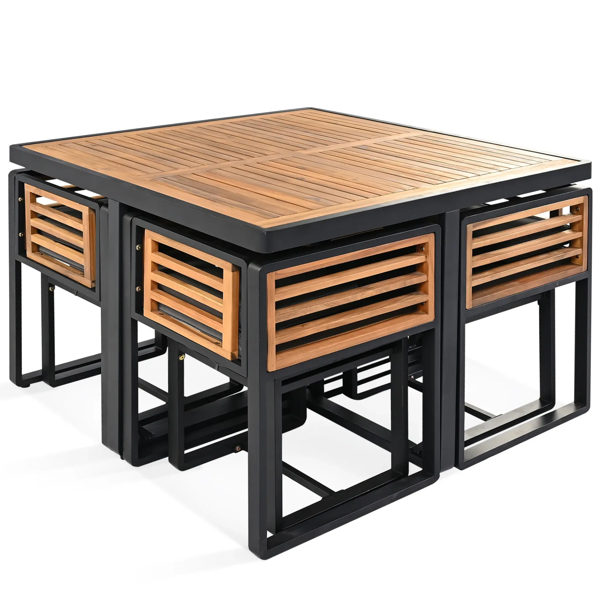 Walker Edison | Modern 9-Pieces Acacia Wood Patio Dining Set