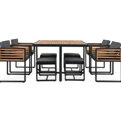 Walker Edison | Modern 9-Pieces Acacia Wood Patio Dining Set