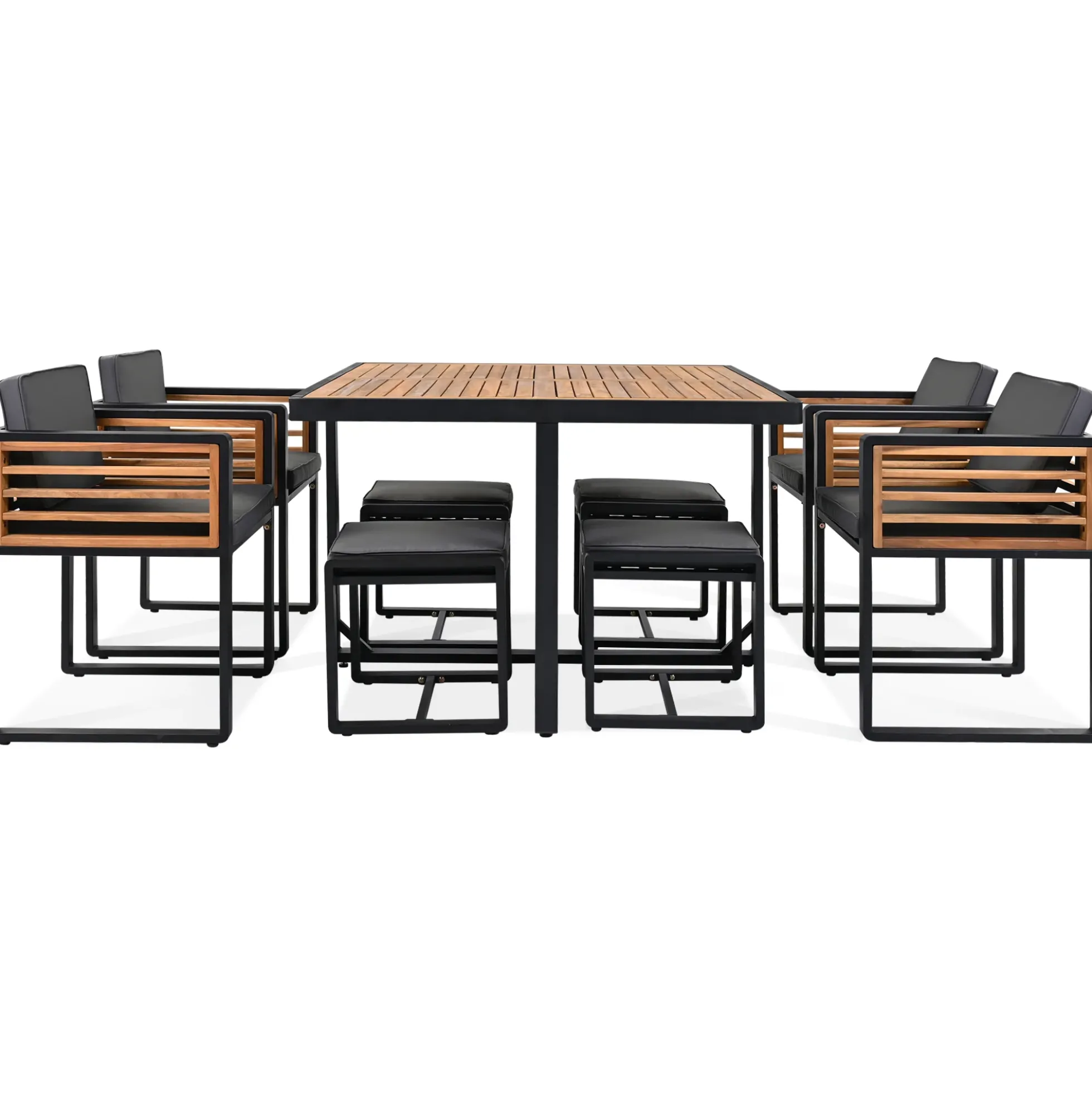 Walker Edison | Modern 9-Pieces Acacia Wood Patio Dining Set