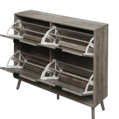 Walker Edison | Modern Rattan 4 Door Shoe Rack Cabinet for Entryway
