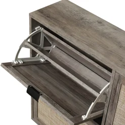 Walker Edison | Modern Rattan 4 Door Shoe Rack Cabinet for Entryway