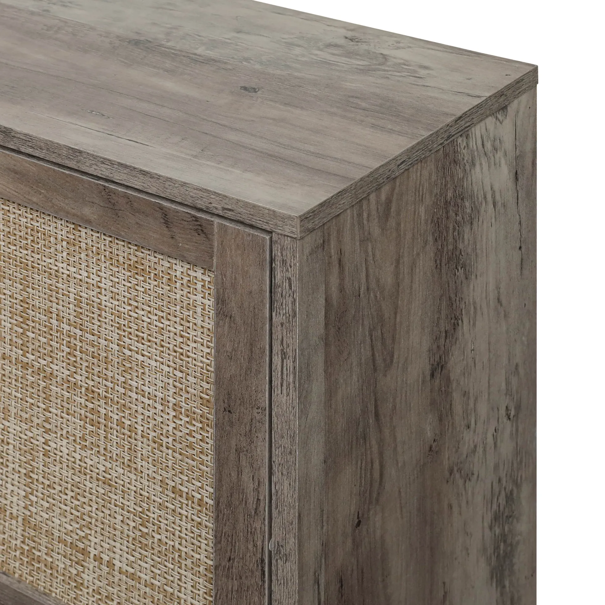 Walker Edison | Modern Rattan 4 Door Shoe Rack Cabinet for Entryway