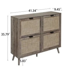 Walker Edison | Modern Rattan 4 Door Shoe Rack Cabinet for Entryway